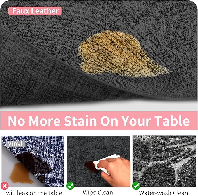 Maxpearl Faux Leather Placemats Set of 4, Waterproof - Wipe Clean - Heat Resistant - Anti Slip Dining Table Place Mats, Suitable for Indoor & Outdoor Use, 17’’×12’’, Black