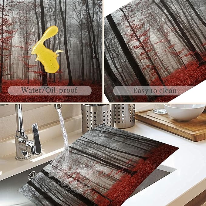 Red Leaf Forest Placemats Set of 6,Washable Heat Resistant 12×18 Inch Linen Table Mats Natural Landscape Park Place Mats for Party Outdoor Dining Décor
