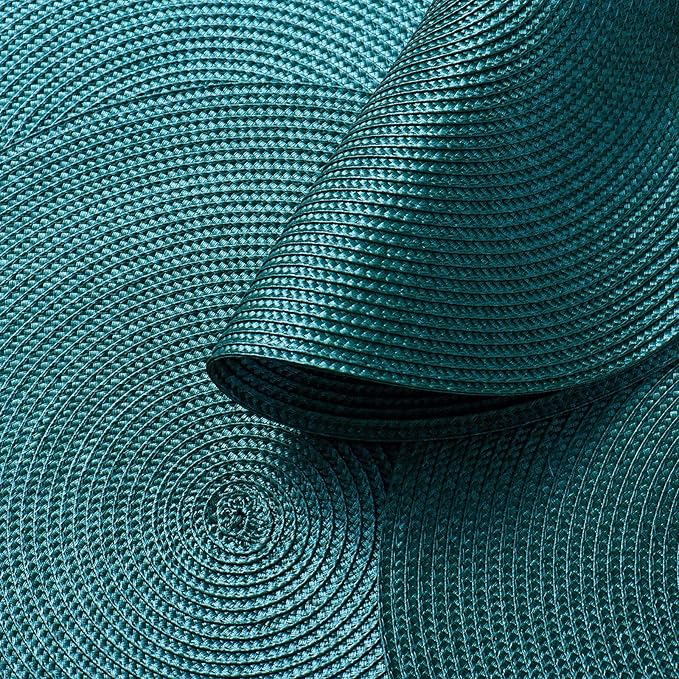 AHHFSMEI Round Placemats Set of 6 Heat Resistant Washable Non-Slip Woven Braided Table Mats for Dining Table Kitchen & Home Decor (Teal)