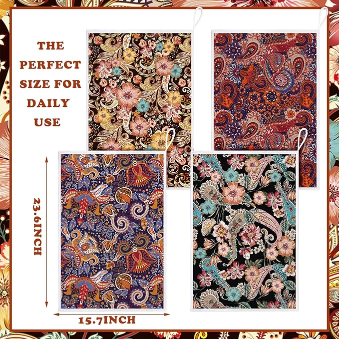 Bencailor 6 Pcs Retro Kitchen Towels 15.7 x 23.6 Inch Farmhouse Vintage Hand Towels Decorative Absorbent Dish Cloth for Bathroom Decor for Cooking Baking Cleaning(Fancy Color,Retro)