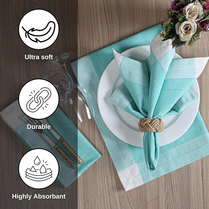 Homidate Cotton Cloth Napkins Set of 12 – 20x20 Aqua Green Double Hemstitched – Machine Washable Dinner Napkins for Weddings, Everyday Dining & Events