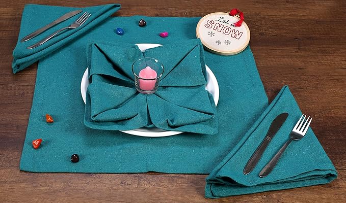 Ramanta Home Teal Cotton Dinner Napkins Set of 12, 18x18 Inch 100% Cotton Cloth Napkins, Reusable Fabric Table Napkins for Everyday Dining, Parties, Weddings, Spring & Easter Table Décor Washable