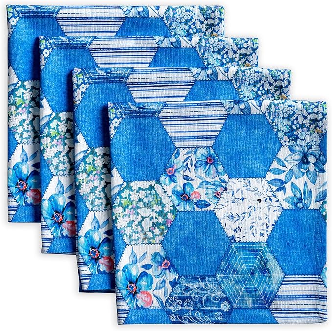 Maison d' Hermine Cloth Napkins Set of 4 100% Cotton Everyday Reusable Square Napkins Cloth Washable Dinner Party Wedding Restaurant Gifts for Mothers Day Spring/Summer (Summer Blues, 20" x 20")