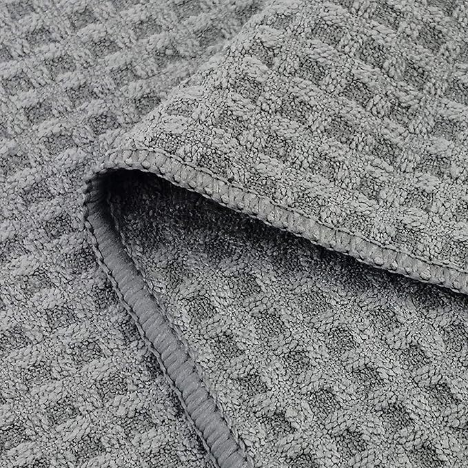 POLYTE Ultra Premium Microfiber Kitchen Dish Hand Towel Waffle Weave, 8 Pack (16x28 in, Gray, White)