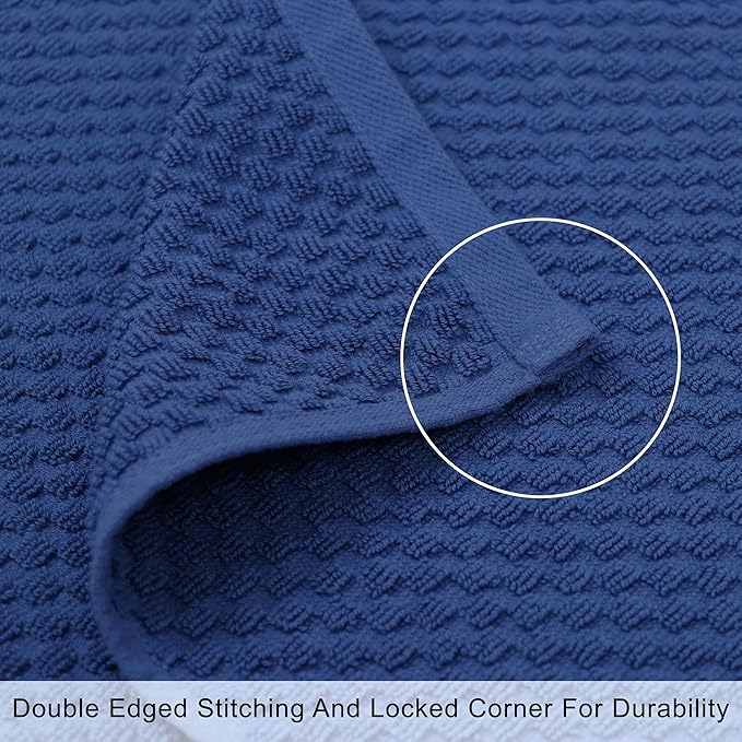 COTTON CRAFT Euro Spa Waffle Wash Cloth - Set of 12 Luxury Pure Ringspun Cotton Waffle Weave Bathroom Face Towel - Everyday Absorbent Hotel Gym Shower Beach Kitchen Travel Dorm - 12x12 inches - Blue