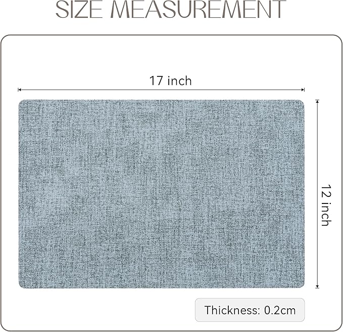 Romanstile Vinyl Placemats Set of 4-12 X 17 Inch - Faux Leather 100% Waterproof Oil-Proof Wipeable Place Mats, Heat Resistant Reversible PU Table Mats for Kitchen Dining Party Outdoor, Sky Blue