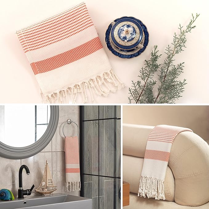 Ruvy Home Basics Turkish Hand Towels for Bathroom Set of 2 | 18"x40", Cotton | Decorative Towel for Bathroom, Kitchen, Dishcloth, Tea, Yoga, Face, Gym - Orange