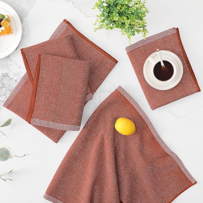 Mordimy Premium Kitchen Towels 8 Pack (18 x 28 Inches, Rust), Large Cotton Kitchen Hand Towel, Flat & Terry Dish Towels for Drying Dishes, Super Absorbent Tea Dishtowels Set with Hanging Loop