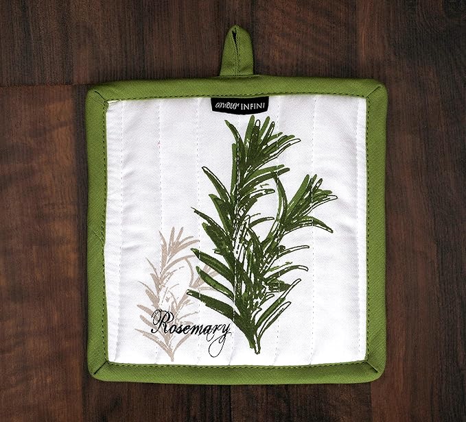 AMOUR INFINI Pot Holders Heat Resistant Cotton Set of 3 Nonslip 8"x8" Inch Hot Pads for Kitchen, BBQ, Baking & Cooking with Hanging Loops (Herb Garden)