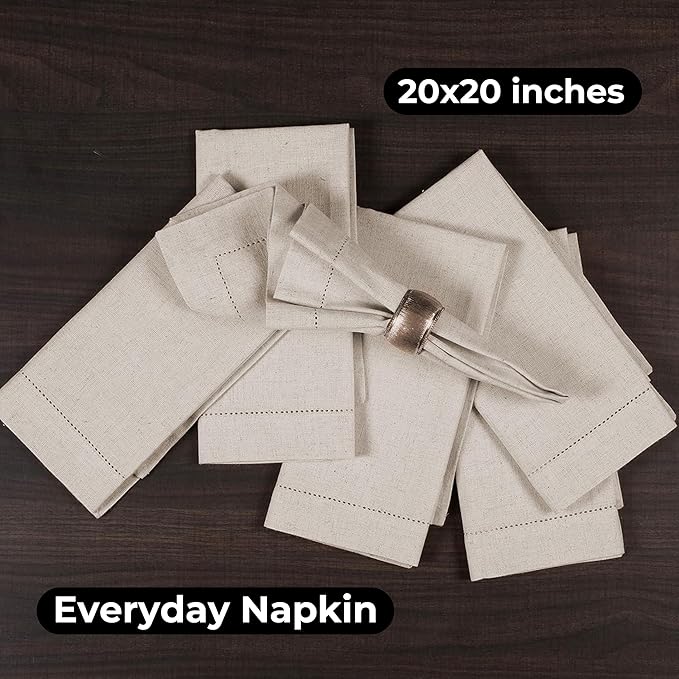 Homidate Linen Flax Cotton Cloth Dinner Napkins Set of 12 – 20x20 Natural Hemstitched Fabric – Machine Washable Elegant Reusable Table Napkins for Weddings, Parties & Dining Décor