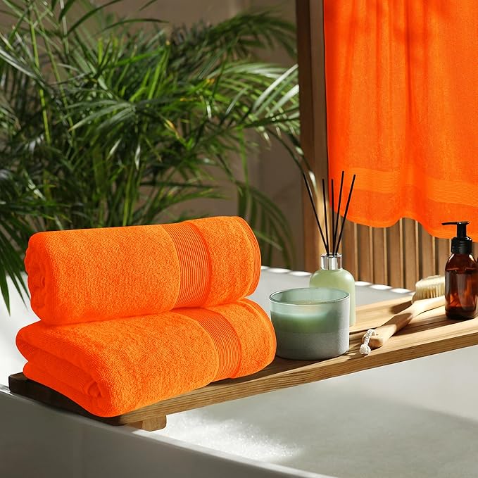 Belizzi Home 4 Pack Bath Towel Set 27x54, 100% Ring Spun Cotton, Ultra Soft Highly Absorbent Machine Washable Hotel Spa Quality Bath Towels for Bathroom, 4 Bath Towels Orange