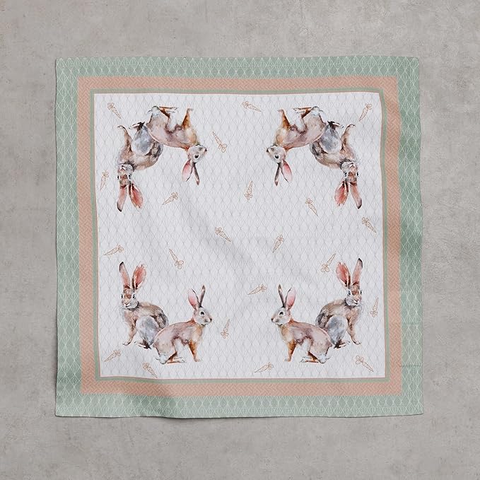 Maison d' Hermine Cloth Napkins Set of 4 100% Cotton Everyday Reusable Square Napkins Cloth Washable Dinner Wedding Restaurant Gifts for Mothers Day Spring/Summer (Rabbits At Dawn, 18" x 18")