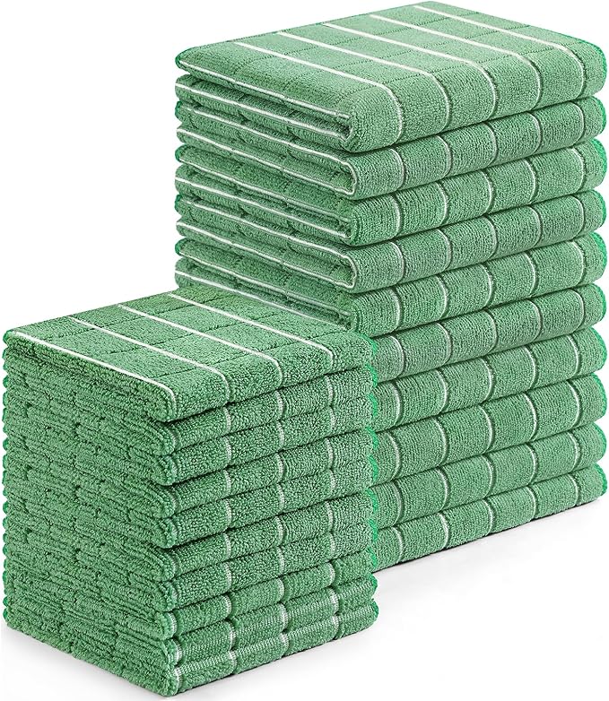 Homaxy Microfiber Kitchen Towels and Dishcloths Set, 20 Pack Soft and Absorbent Dish Hand Towels Bulk, 28 x 16 Inch & 12 x 12 Inch Quick Drying Rags for Washing Dishes, Grass Green