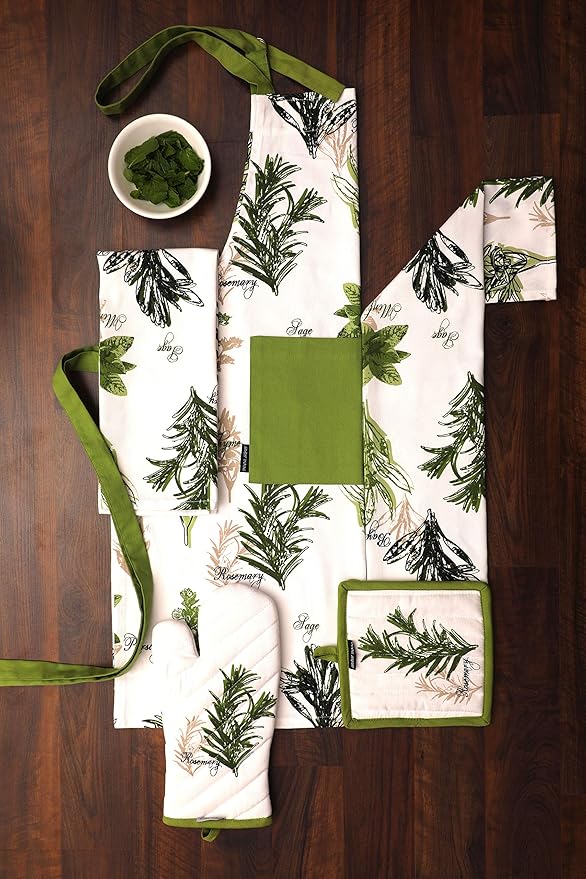 AMOUR INFINI Aprons for Women Adjustable Strap with Waist Ties Aprons for Baking, Cooking, Gardening Cotton Washable, Reusable Spring Apron (27.5 x 33 Inches - Herb Garden)