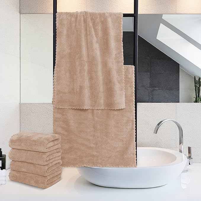 MOONQUEEN 18 Pack Premium Hand Towels - Quick Drying - Microfiber Coral Velvet Highly Absorbent Towels - Multipurpose Use as Hotel, Bathroom, Shower, Spa, Hand Towel 16 x 28 inches (Brown)