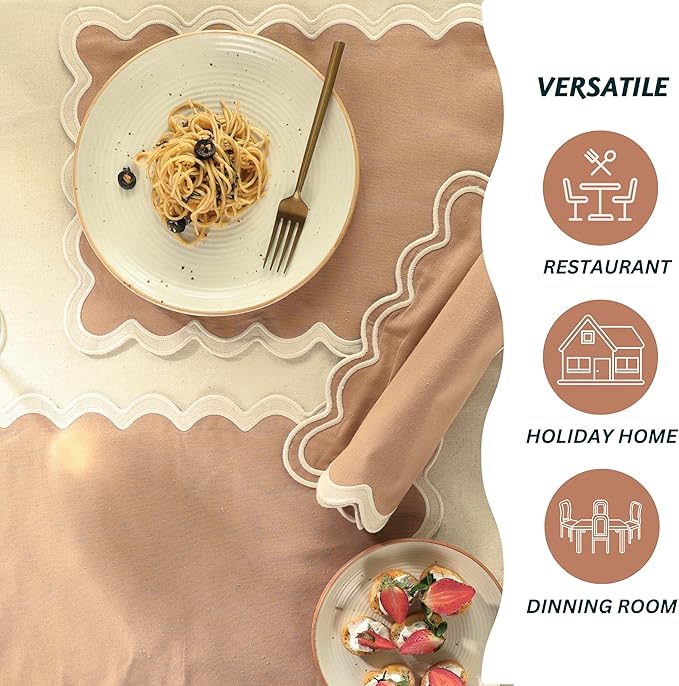 Folkulture Placemats Set of 4 | (13 x 19) 100% Cotton Rustic Place Mats | Heat Resistant Table Mats for Dining Table Decor | Boho Placemats, Scalloped Kitchen Mats or Table Placemats (Sand)