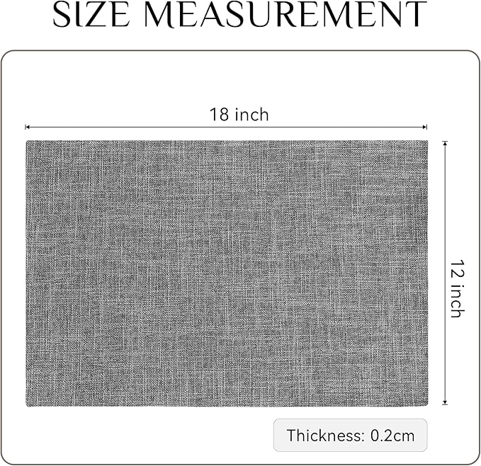 Softalker Faux Linen Placemats Set of 12-12 x 18 Inch, Heat Resistant Double Layered Durable Burlap Farmhouse Place Mats, Non-Slip Washable Rustic Table Mats for Dining, Kitchen, Party（Light Grey