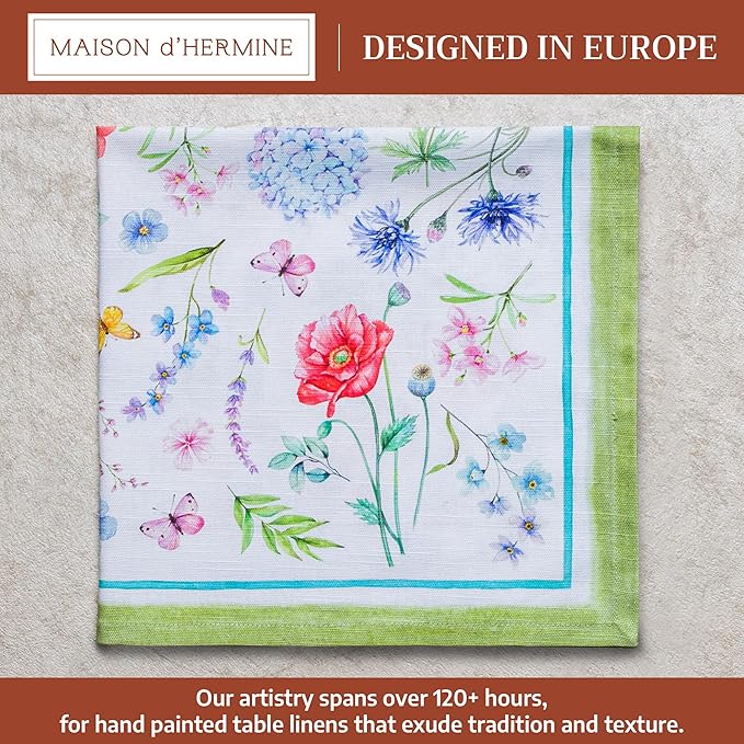 Maison d' Hermine Cloth Napkins Set of 4 100% Cotton Everyday Reusable Square Napkins Cloth Washable Dinner Party Wedding Restaurant Gifts for Mothers Day Spring/Summer (Just Floral, 20" x 20")