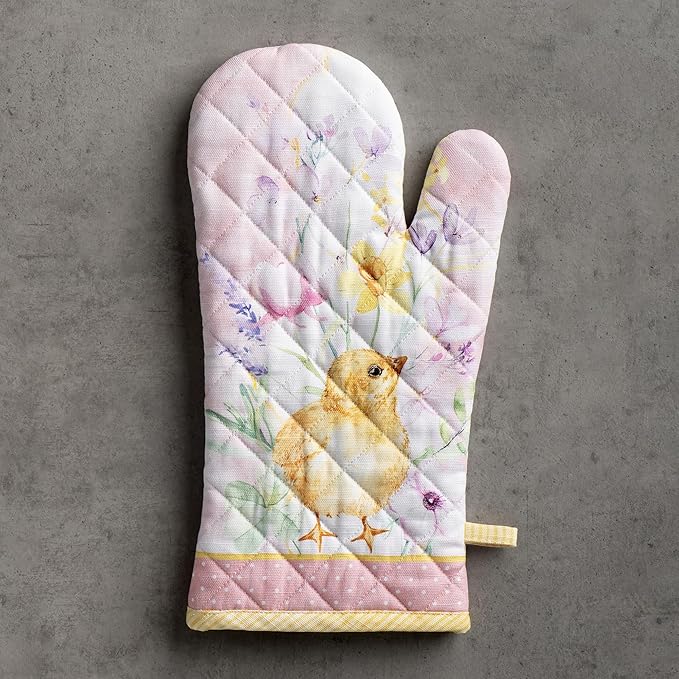 Maison d'Hermine Oven Gloves 100% Cotton Oven Mitt 7" x 13" with Loop Heat Resistant BBQ Cooking Gloves Baking Grilling Gifts for Mothers Day Spring/Summer (Pack of 1, Easter Zest)