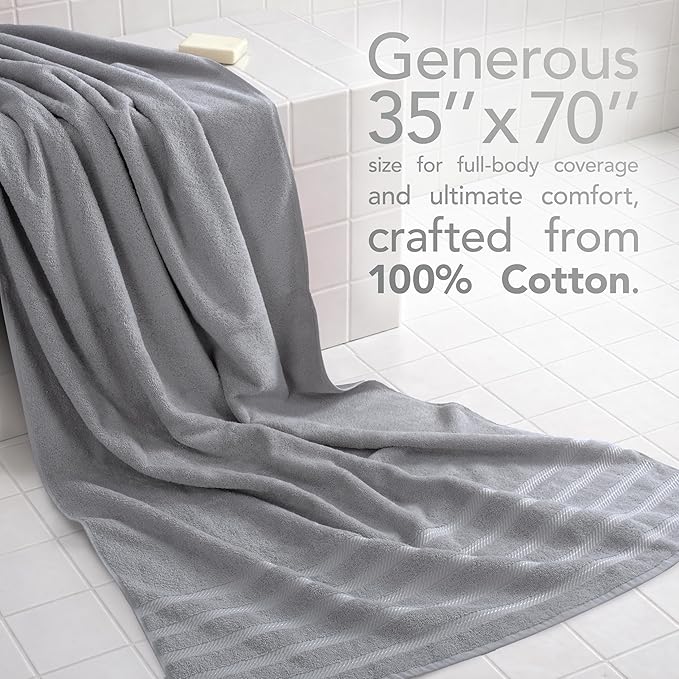 American Soft Linen 35x70 Jumbo Large Bath Towel, 600 GSM 100% Cotton Turkish Bath Sheet, Oversized Luxury Bath Towel for Bathroom Beach and Pool, Light Grey