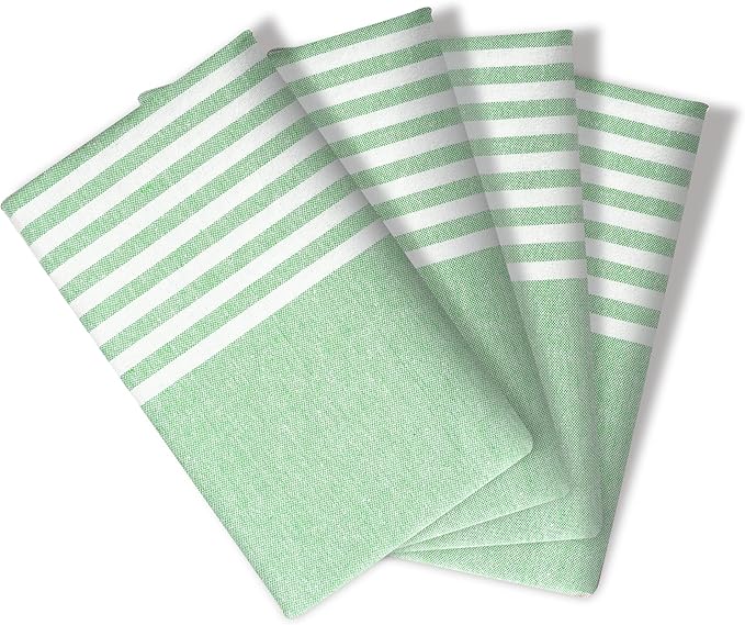 Stripe Cloth Dinner Napkins 4 Pack, 18x18 Inches, 100% Cotton, Machine Washable Table Linen, Durable Reusable Cloth for Everyday Meals, Farmhouse Easter Dining, Green Chambray