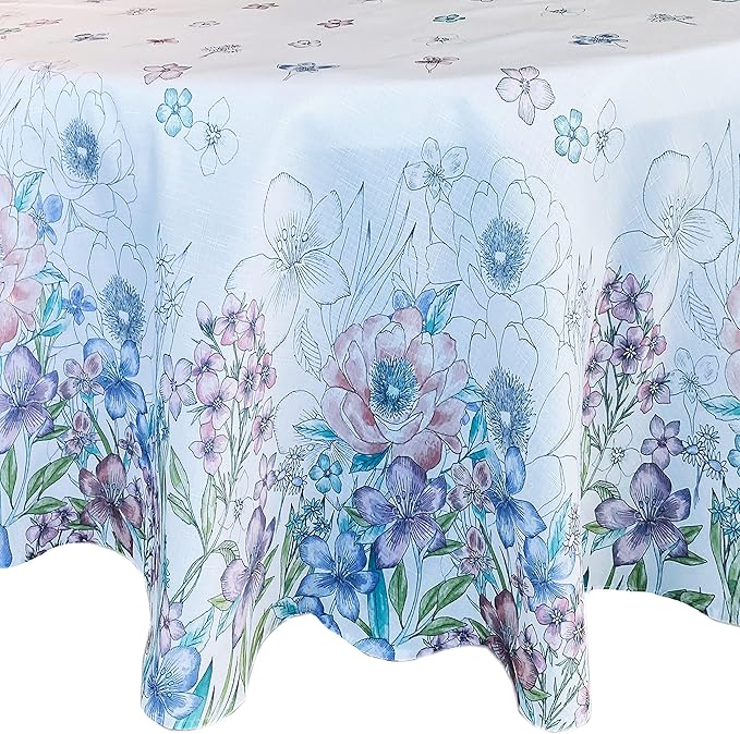 Newbridge Garden Breeze Round Fabric Tablecloth, 70 Inch, Easy Care and Stain Resistant Fabric Table Cloth for Holiday Party Dining, Sweet Pastel Floral