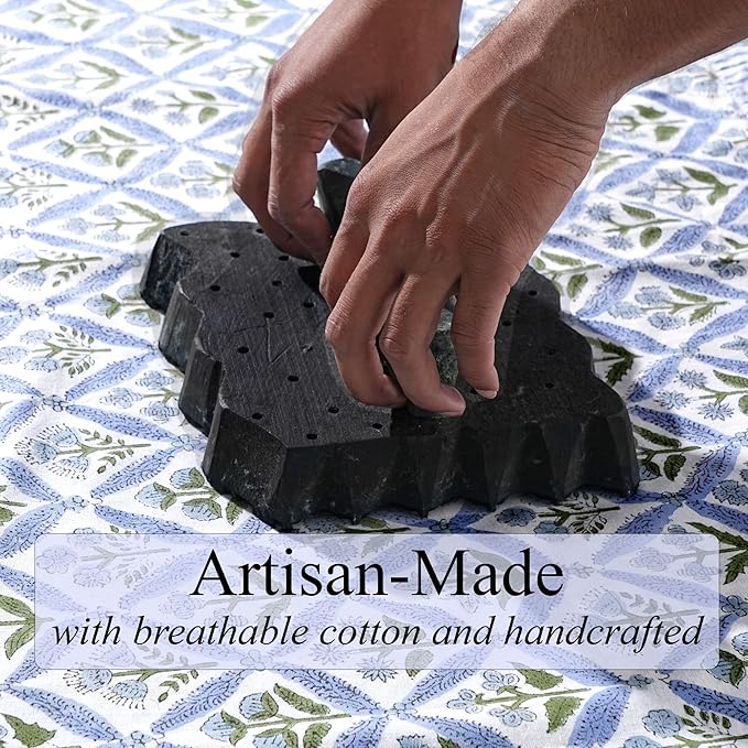 Ridhi Light Steel Blue Hand Block Print Waffle Kitchen Towel Set of 3-16 x28 Ultra Absorbent Quick Dry 100% Cotton Dish Towels Lightweight Reusable Sustainable Tea Towels for Cleaning and Drying