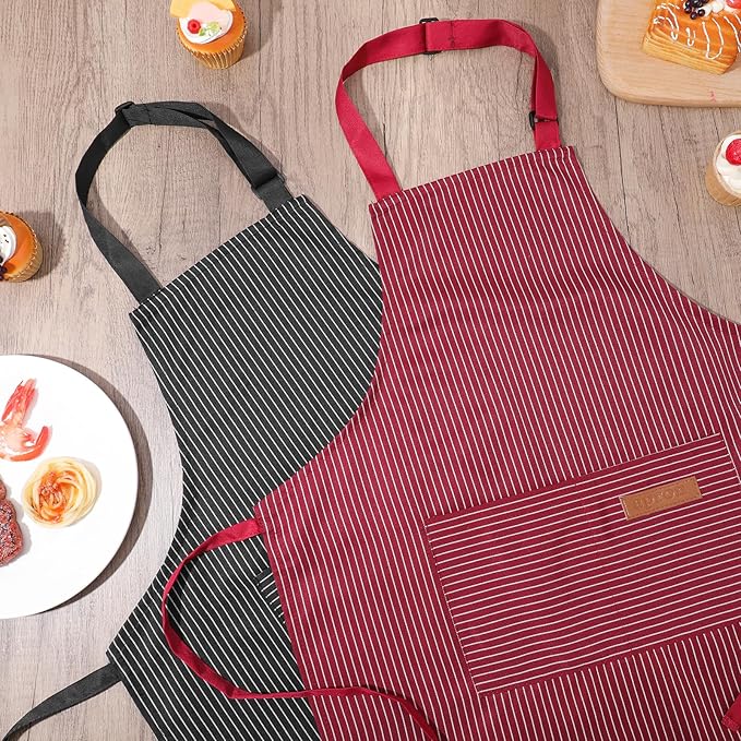 2 Pack Stripes Kids Apron, Kids Cooking Aprons with 2 Pockets, Cute Aprons for Cooking for Boys and Girls