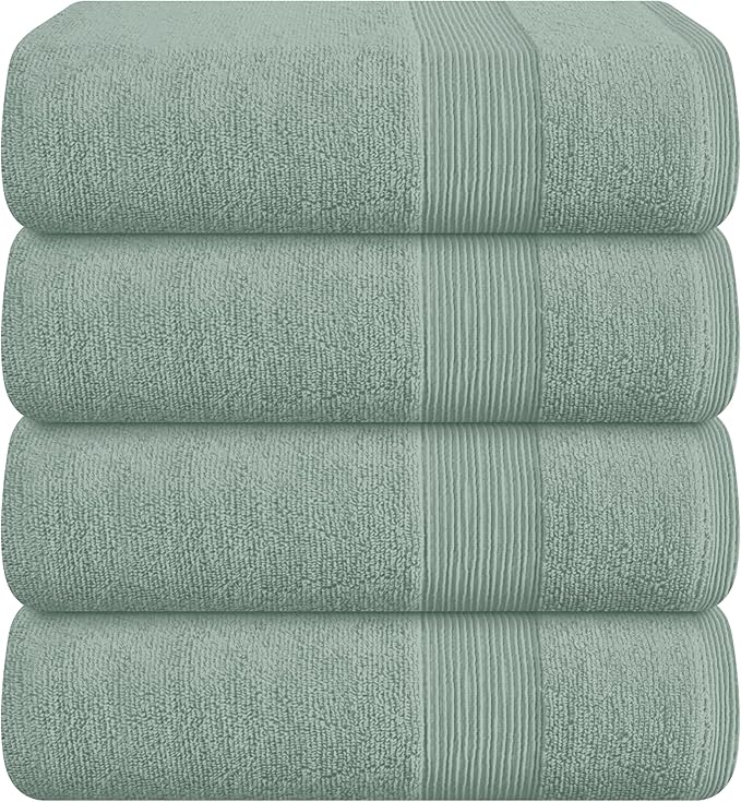 Belizzi Home 4 Pack Bath Towel Set 27x54, 100% Ring Spun Cotton, Ultra Soft Highly Absorbent Machine Washable Hotel Spa Quality Bath Towels for Bathroom, 4 Bath Towels - Jade