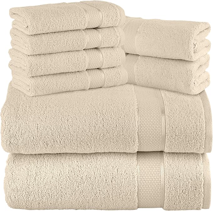 Elegant Comfort Premium Cotton 8-Piece Towel Set, Includes 4 Washcloths, 2 Hand Towels and 2 Bath Towels, 100% Turkish Cotton - Highly Absorbent and Super Soft Towels for Bathroom, Ivory