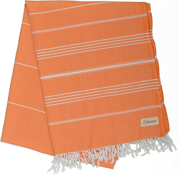 Bersuse Towels Anatolia XL Beach Blanket Throw Blanket Turkish Towel 100% Cotton Extra-Large Quick-Dry Lightweight Premium Peshtemal Towel - 61x82 Inches, Orange