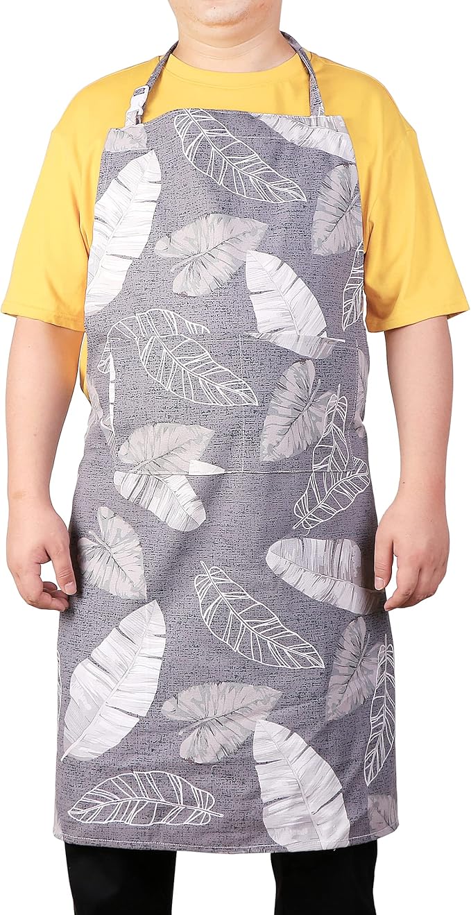 Sanlykate Extra Large Canvas Cotton Apron for Men & Women, Plus Size Durable Aprons with 2 Pockets, Adjustable Bib Machine Washable Oversized Aprons for Baking, Cooking, Painting - Feather