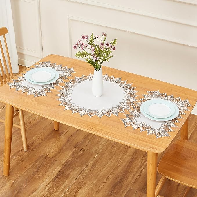 White Linen Placemats 14”x20” Set of 2, Neutral Earth Tones Beige Lace Coffee Table Topper Dresser Scarf Place Mats (Set of 2, White)
