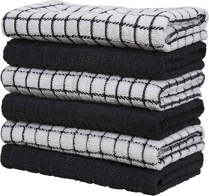 Bumble Kitchen Towels (6 Pack) | 16" x 28" | 100% Cotton Dish Towels for Kitchen | 380 GSM | Soft, Highly Absorbent & Durable Dish Towels with Hanging Loop | Black