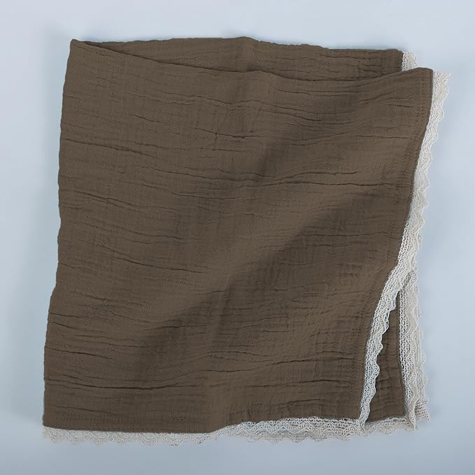 FINGERCRAFT Dinner Cloth Napkin Cotton Muslin Double Gauze 4 Pack with Classic Lace for Everyday Use, Wedding, Party, Christmas, Easter Napkins Cloth are Pre Shrunk and Good Absorbency Taupe