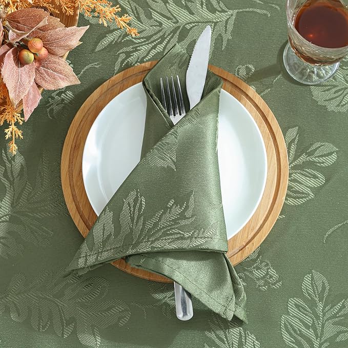Elrene Home Fashions Elegant Woven Leaves Jacquard Damask Wrinkle Resistant Tablecloth for Fall/Harvest/Thanksgiving, 60" x 144", Rectangle, Olive
