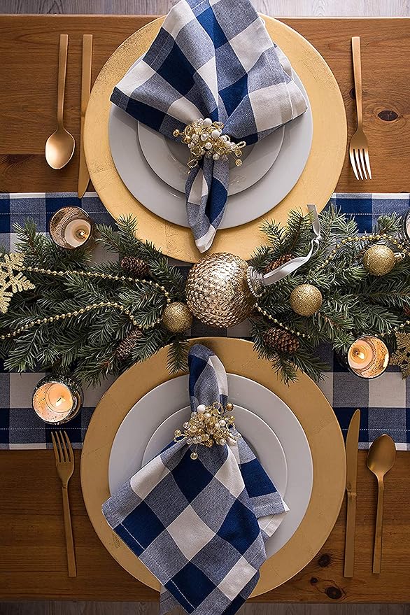 DII Buffalo Check Collection, Classic Farmhouse Cloth Napkin Set, 20x20, Navy & Cream, 6 Piece