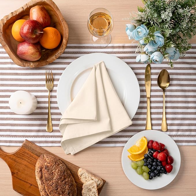 Blue Needles Solid Cloth Napkins Set of 6 Cream 100% Cotton Dinner Napkins 18x18 inches - Soft, Reusable, Absorbent & Washable Linen, Ideal for Spring Summer Easter Events Parties & Everyday Use