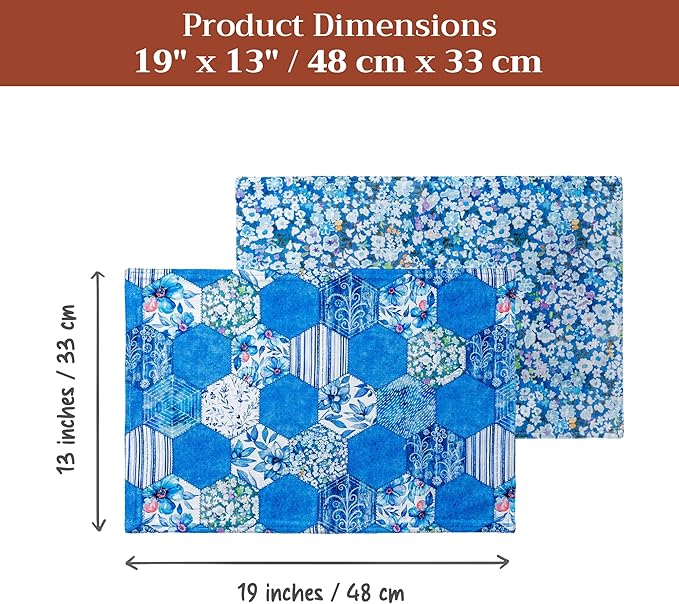 Maison d' Hermine Placemats Set of 4 100% Cotton Washable Cloth Place Mats Reusable Table Mats for Kitchen Dining Party Wedding Gifts for Mothers Day Spring/Summer (Summer Blues, 13" x 19")