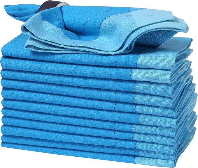 HOMIDATE Cotton Cloth Napkins Set of 12 – 20x20 Teal Blue Multi Double Hemstitched – Machine Washable Dinner Napkins for Weddings, Parties & Father’s Day Celebrations
