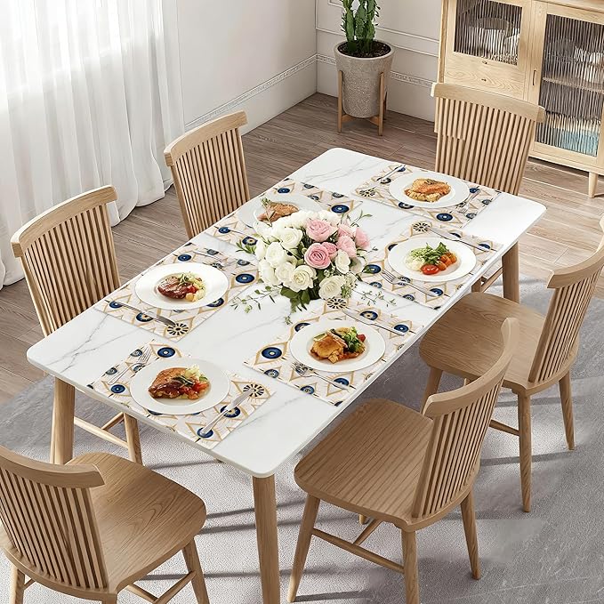 Evil Eye Table Mats Set of 6,Non-Slip Washable Placemats for Restaurant Home Kitchen Dinner Table 12x18Inch