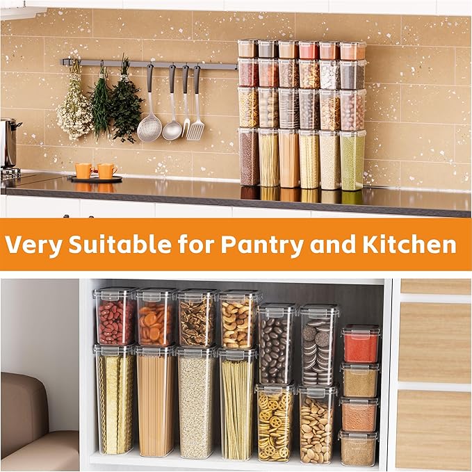 Yieach Air Tight Pantry Storage Containers - 24 PCS With Label - BPA Free Plastic Airtight Food Storage Containers with Lids for Dry Foods,Chip,Grain,Sugar,Flour and Kitchen Cereal Containers Storage