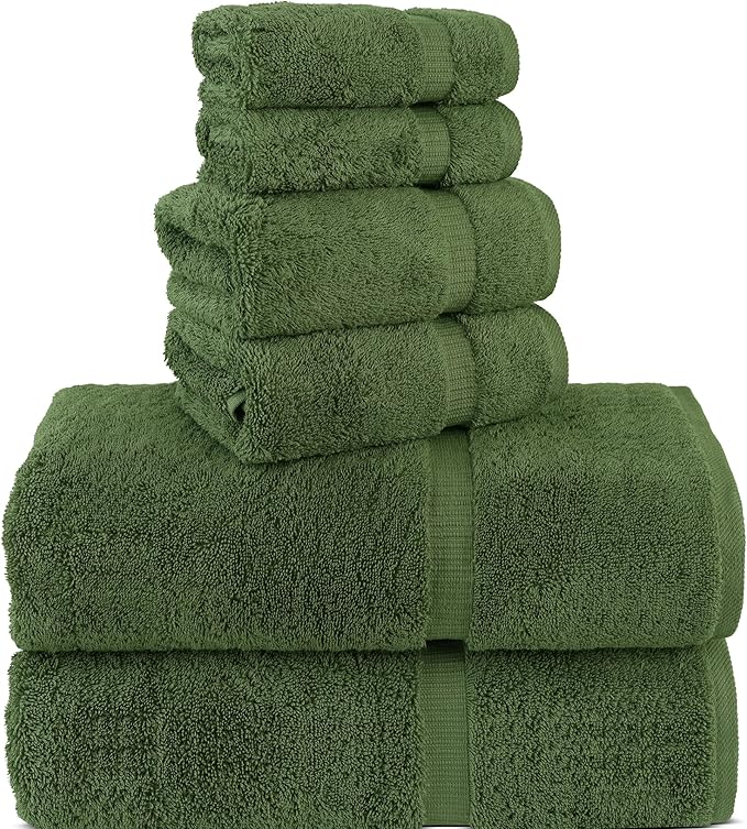 Chakir Turkish Linens 100% Cotton Premium Turkish Towels for Bathroom, 2 Large Bath Towels 36x60, 2 Hand Towels, 2 Washcloths (6-Piece Towel Set, Moss)