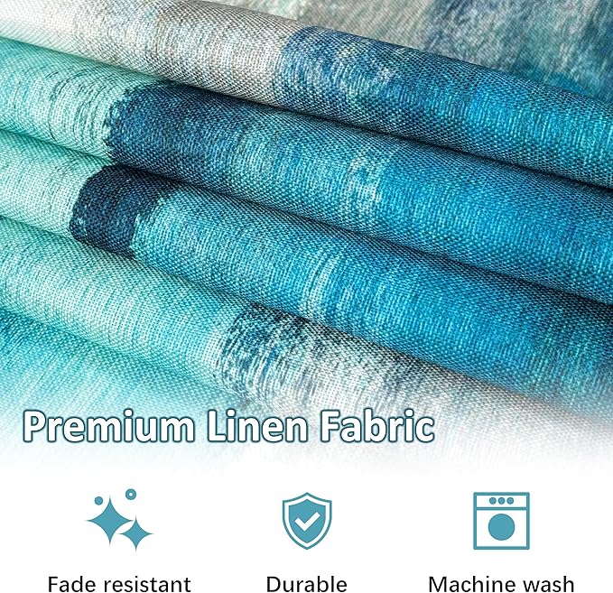 Teal and Gray Table Runner and Placemats Set of 6 Farmhouse Washable Linen Place Mats Rustic Abstract Art Table Decor for Kitchen Dining Coffee Outdoor Party(Teal and Gray, 13"x71"+12"x18")
