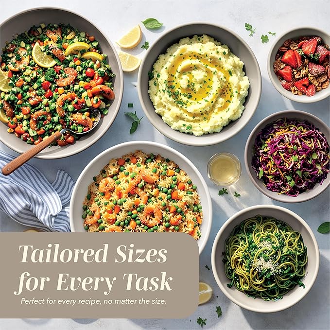 COOK WITH COLOR Mixing Bowls with TPR Lids - 12 Piece Plastic Nesting Bowls Set includes 6 Prep Bowls and 6 Lids, Microwave Safe (Brown)