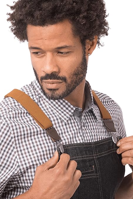 Chef Works Unisex Berkeley Bib Apron, Black W/Desert Sand Suspenders, One Size