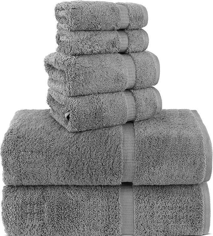 Chakir Turkish Linens 100% Cotton Premium Turkish Towels for Bathroom, 2 Large Bath Towels 36x60, 2 Hand Towels, 2 Washcloths (6-Piece Towel Set, Gray)