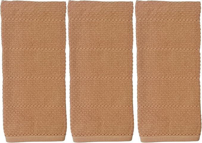 Beige Clay Peach Blush Tan Pink Kitchen Hand Dish Towels: Oversized 28" x 18",100% Cotton Cloth Soft Cleaning Drying Absorbent Textured Design, Set of 3 Multipurpose for Everyday Use (Sandstone)