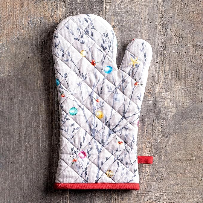 Maison d' Hermine Oven Gloves 100% Cotton Oven Mitt 7" x 13" with Loop Heat Resistant BBQ Cooking Gloves for Thanksgiving Christmas Decorations Baking Handling Hot Pans (Pack of 1, Fairy Christmas)