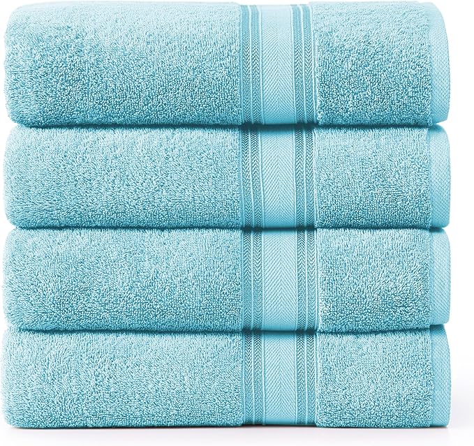 LANE LINEN Extra Large Bath Towels for Bathroom, Zero Twist, 100% Cotton Quick Dry Bath Sheet Set, Bath Towel Sets for Bathroom, Soft Shower Towels, Hotel Towels, Luxury Bath Towels Set of 4 - Blue